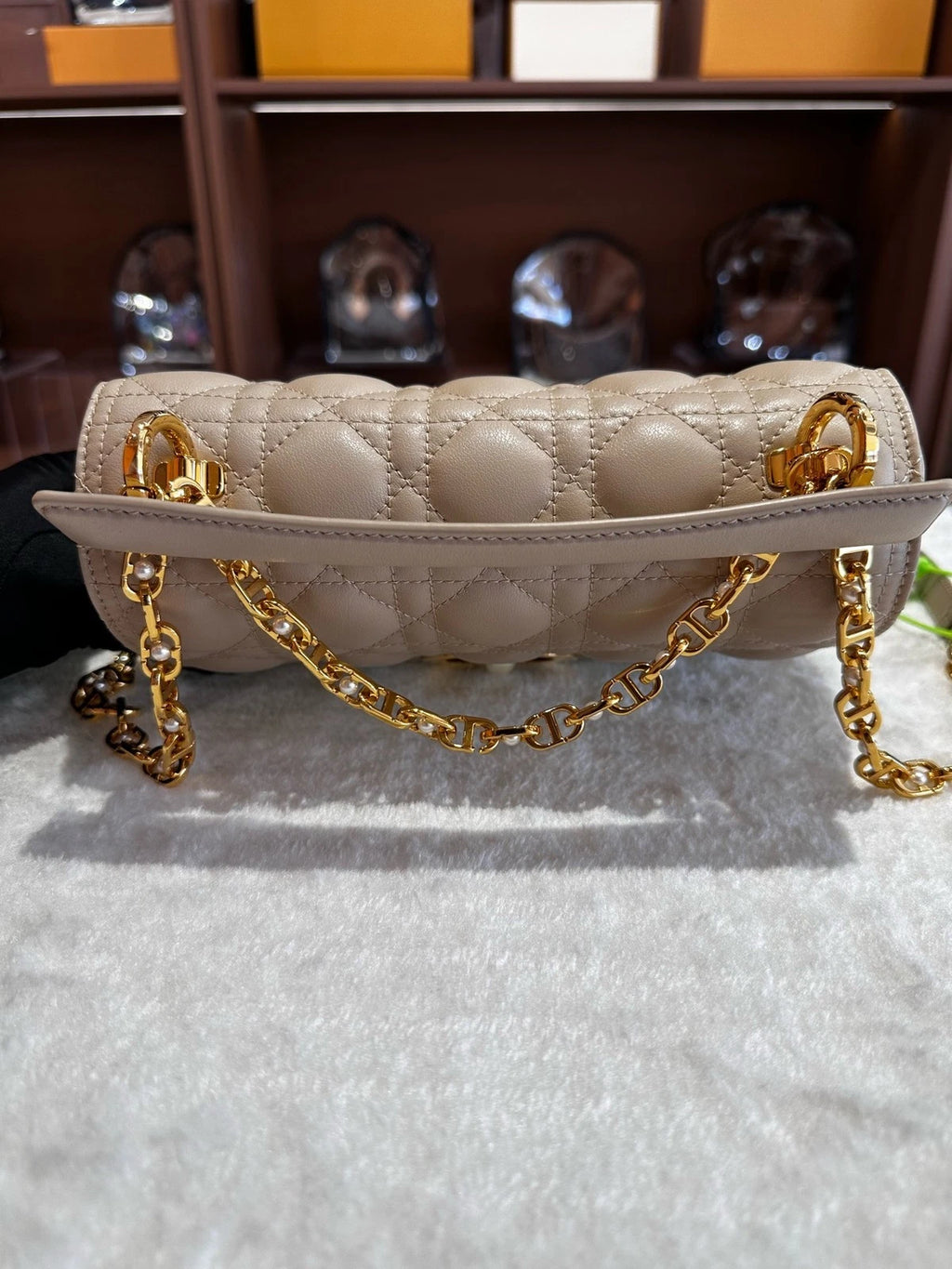 Dior Jolie Beige Pearl Chain Shoulder Bag For Women