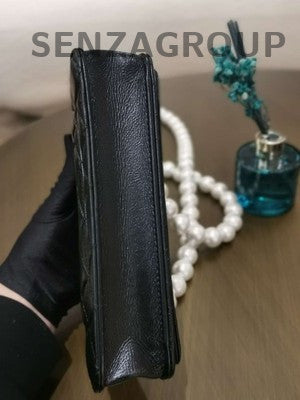 Chanel WOC Black Quilted Caviar Leather Pearl Chain Crossbody Bag