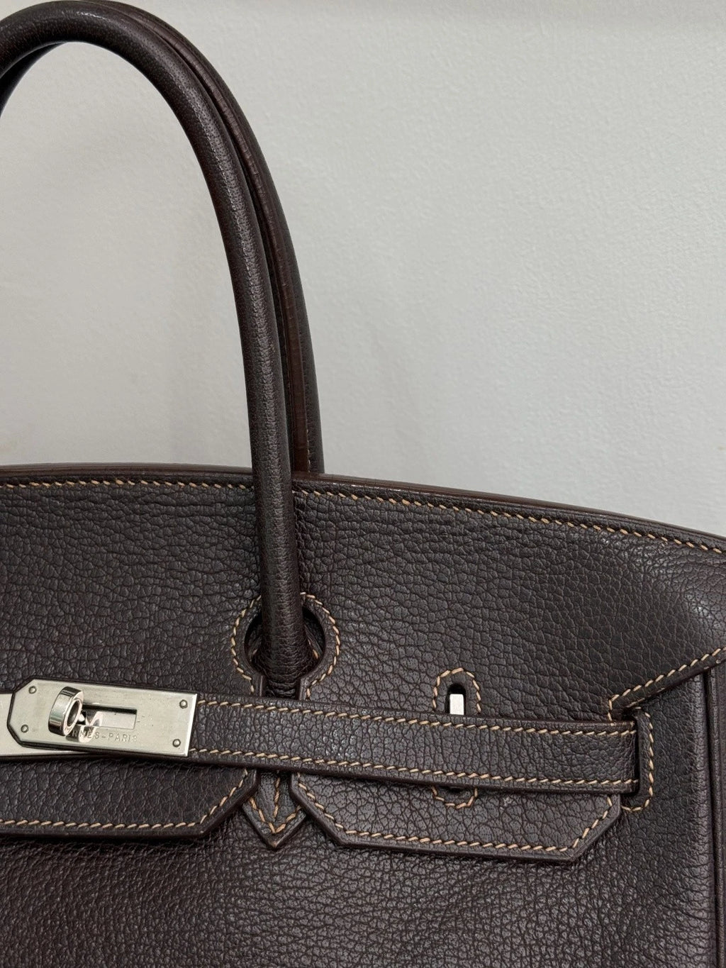 Authentic Hermes Birkin 35 Ebene Brown Water Buffalo Leather Top Handle Bag SHD