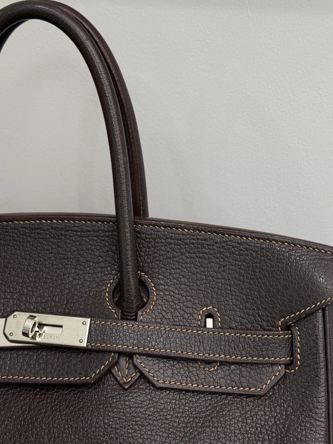 Authentic Hermes Birkin 35 Ebene Brown Water Buffalo Leather Top Handle Bag SHD