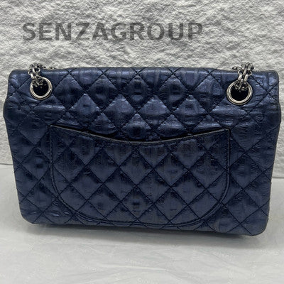 Chanel 2.55 Blue Silver Accordion Chain Shoulder Crossbody Bag Vintage Calfskin