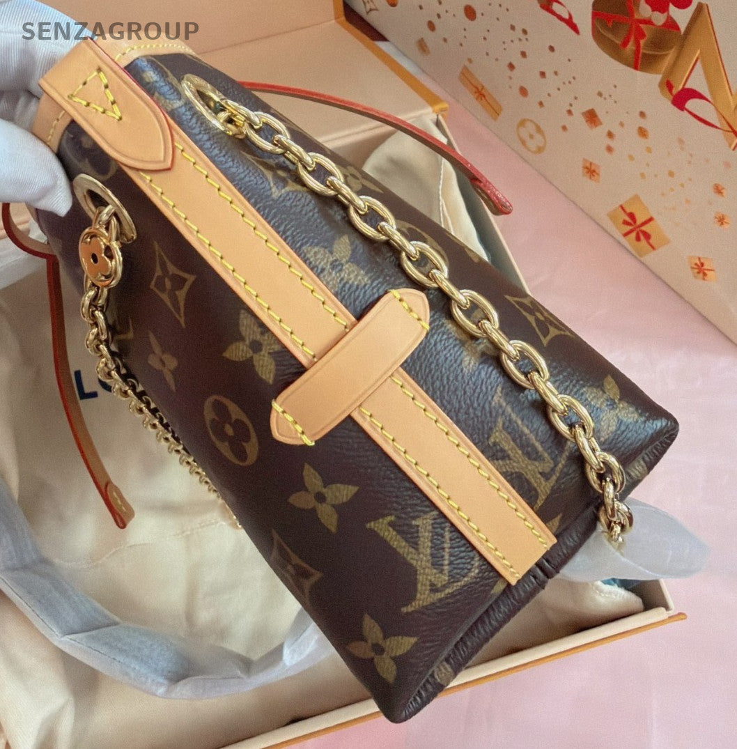 Louis Vuitton Carryall BB Monogram Chain Shoulder Bag Brown Gold Women Classic