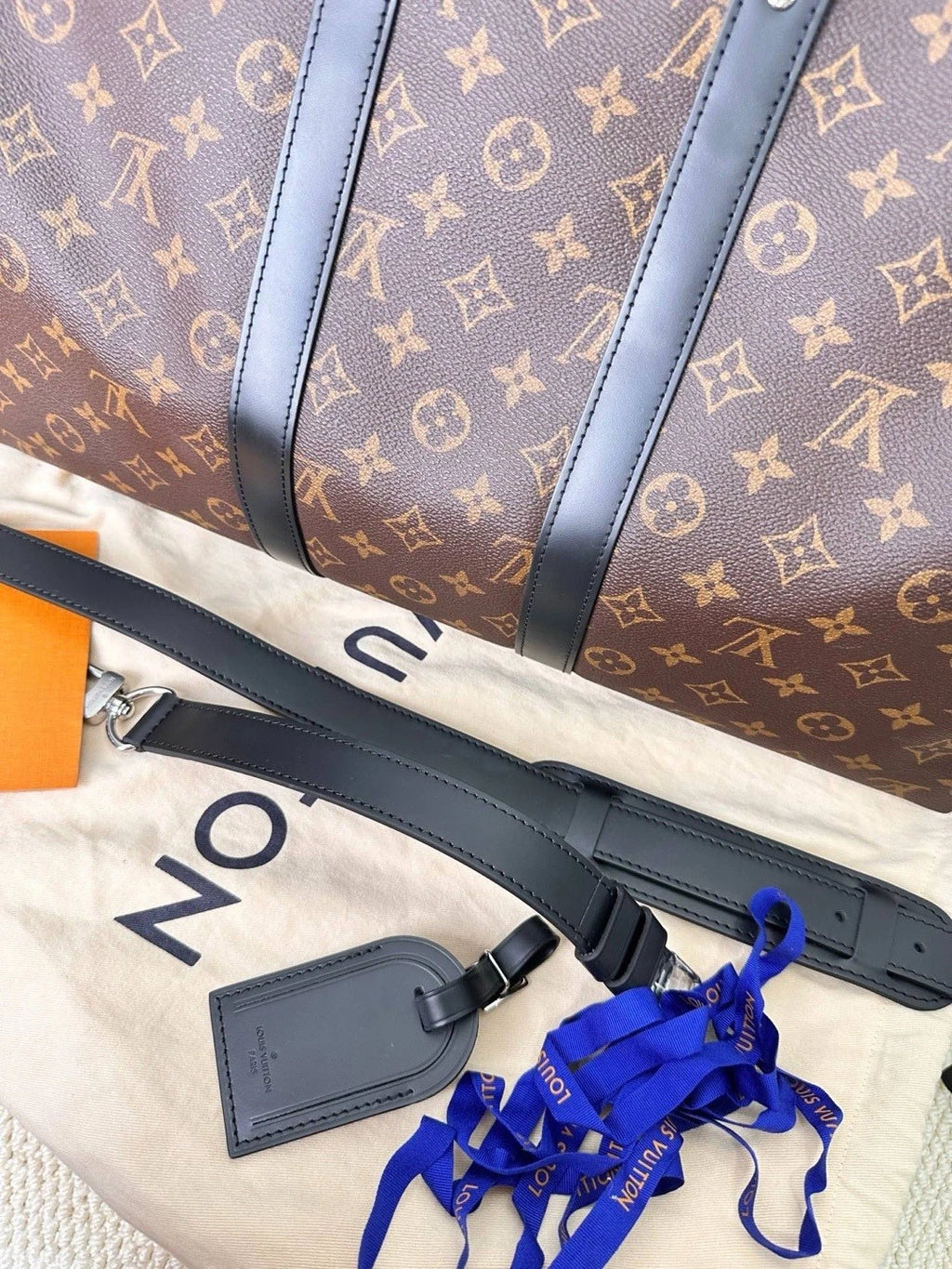 Louis Vuitton Monogram Canvas Leather Keepall45 Travel Handbag Women