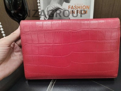YSL Saint Laurent Red Envelope Chain Shoulder Bag Silver Hardware Classic