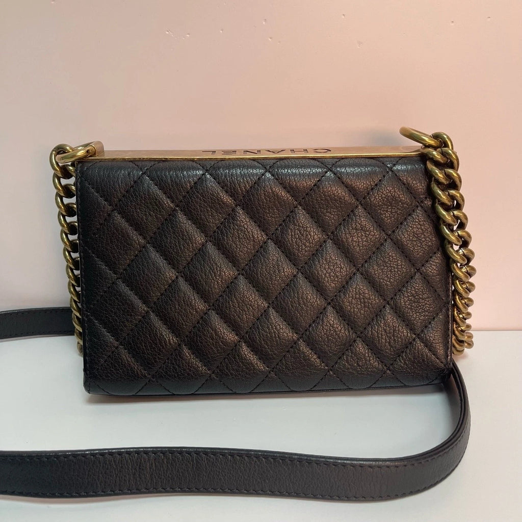 Authentic Chanel Vintage 2.55 Trendy Black Calfskin Shoulder Bag For Women