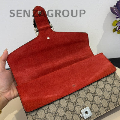 Gucci Dionysus Medium Chain Bag in Red Suede with Silver Hardware