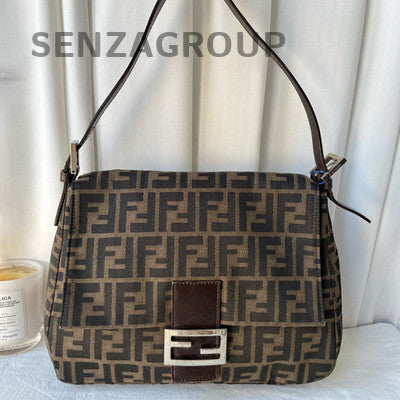 Fendi Baguette Bag Brown Silver FF Monogram Shoulder Tote