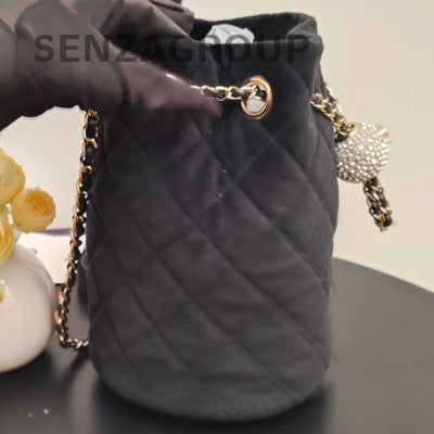 Chanel Quilted Bucket Chain Shoulder Crossbody Bag Black Gold Classic Women