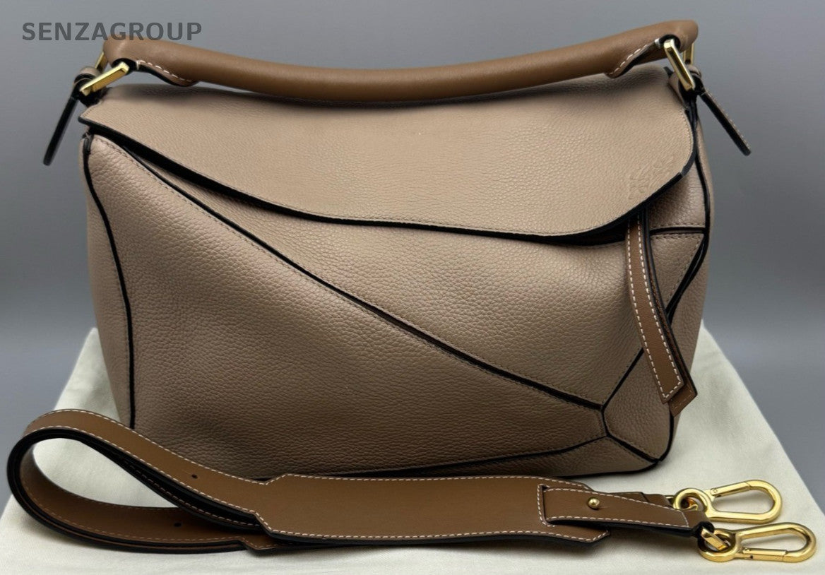 Loewe Puzzle MM Shoulder Bag Crossbody Brown Gold Used Women Classic