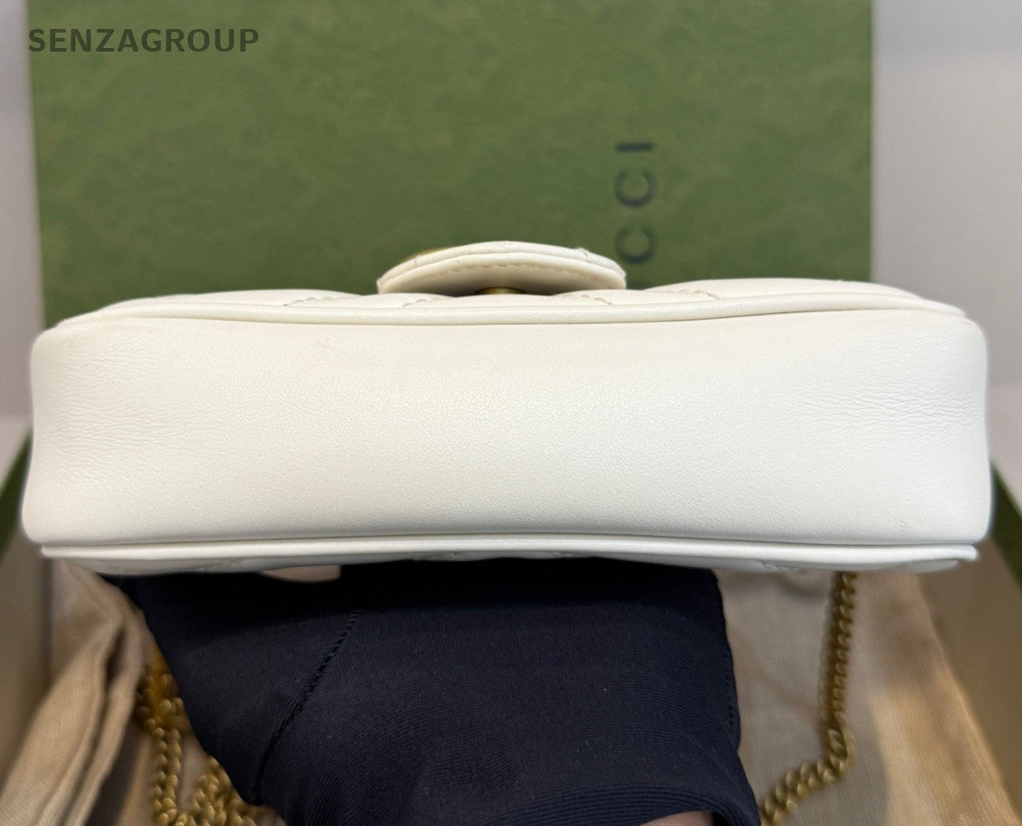 Gucci Marmont Mini Chain Crossbody Shoulder Bag White Gold Women Classic