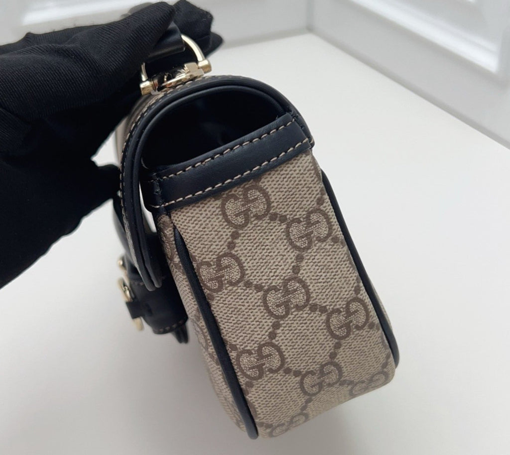 Gucci Horsebit1955 Ophidia Shoulder Bag Crossbody Beige Black Gold Unisex Adults