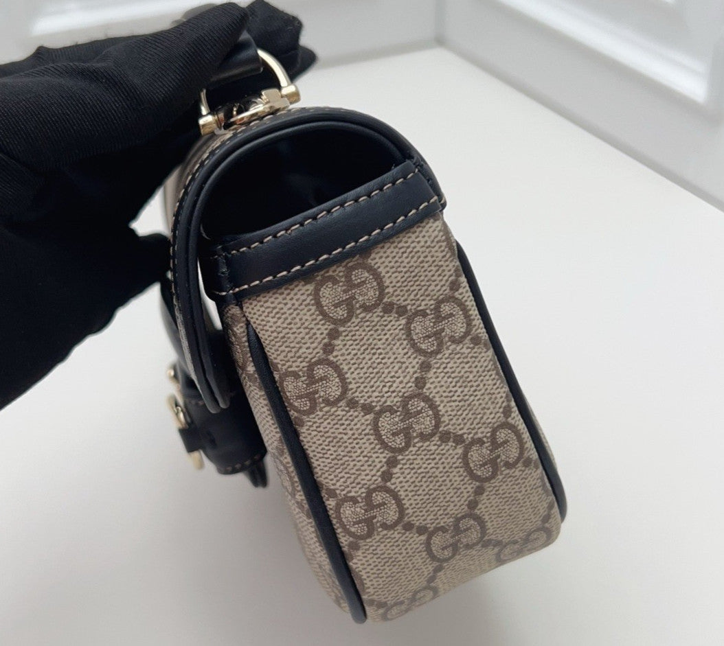 Gucci Horsebit1955 Ophidia Shoulder Bag Crossbody Beige Black Gold Unisex Adults