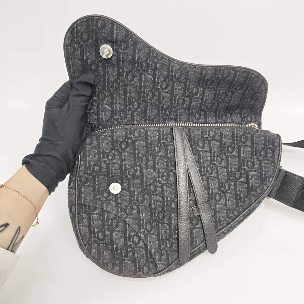Dior Monogram Canvas Embroidered Saddle Shoulder Crossbody Bag Women