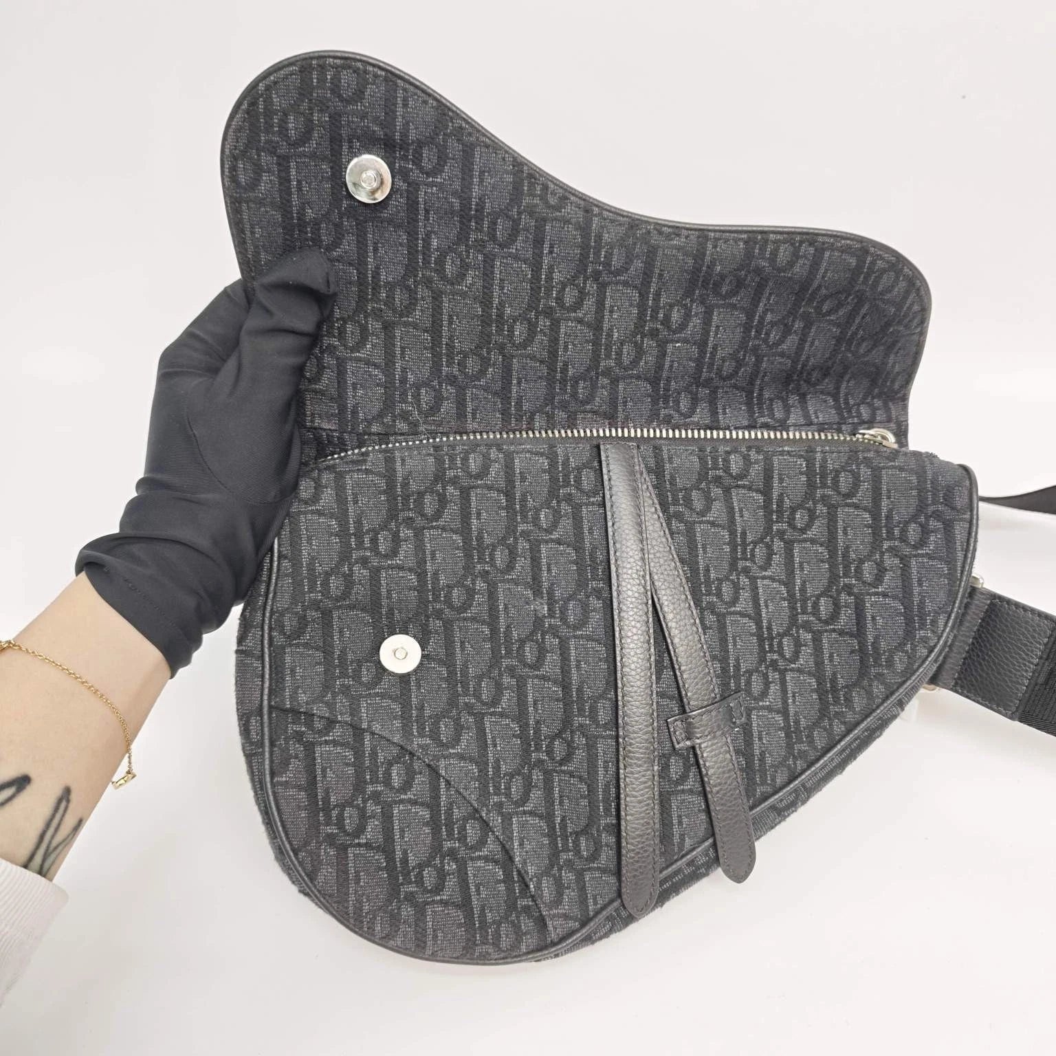 Dior Monogram Canvas Embroidered Saddle Shoulder Crossbody Bag Women