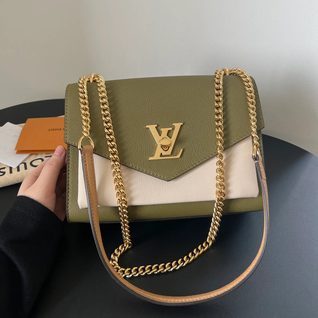 Louis Vuitton Lock Me Chain Shoulder Crossbody Bag Green Gold Hardware Women