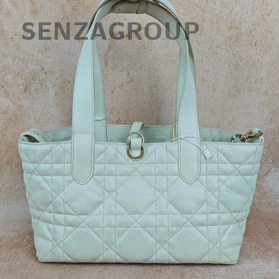 Dior Toujours Small Tote Bag White Gold Checkered Calfskin Classic Women