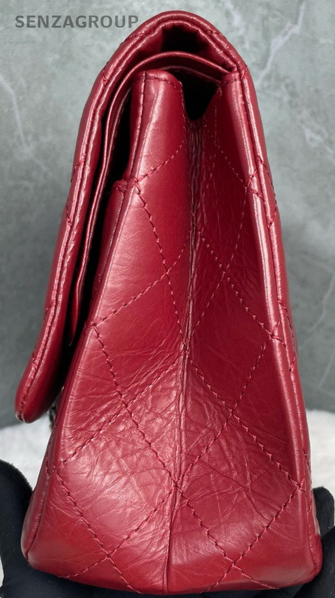 Chanel Classic Flap GM Calfskin Chain Shoulder Bag Red Silver Used Women Vintage