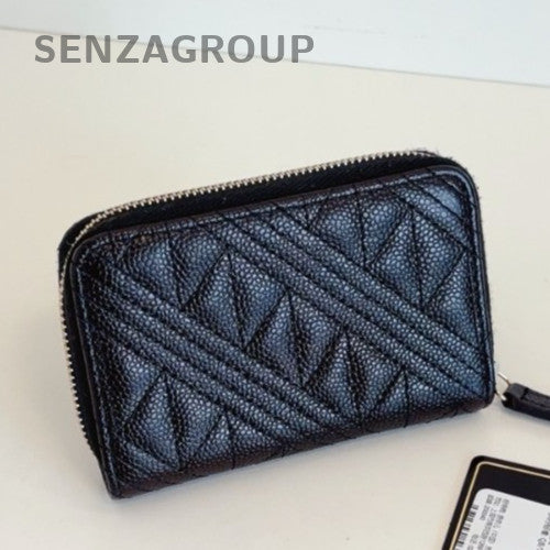 Chanel Calfskin Wallet Black Gold Used Women Classic