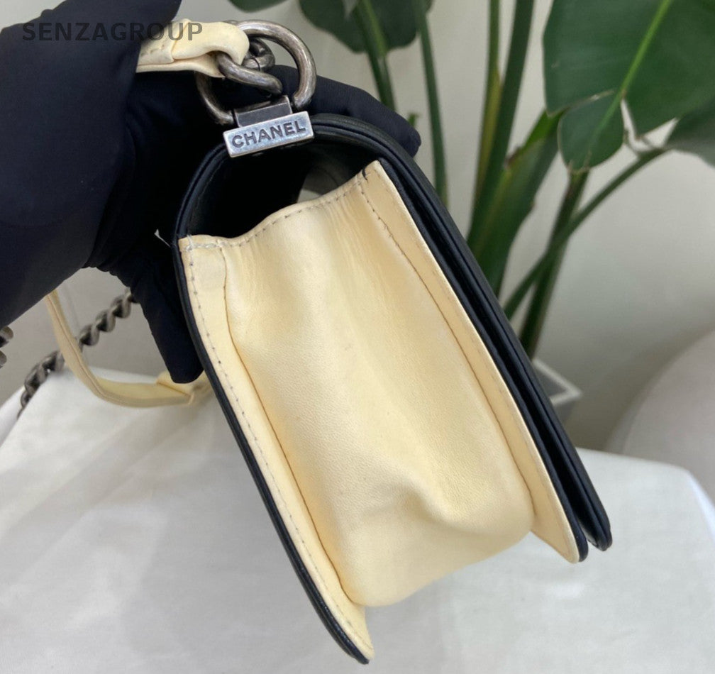 Chanel Leboy MM Chain Shoulder Bag Crossbody White Black Silver Women Classic