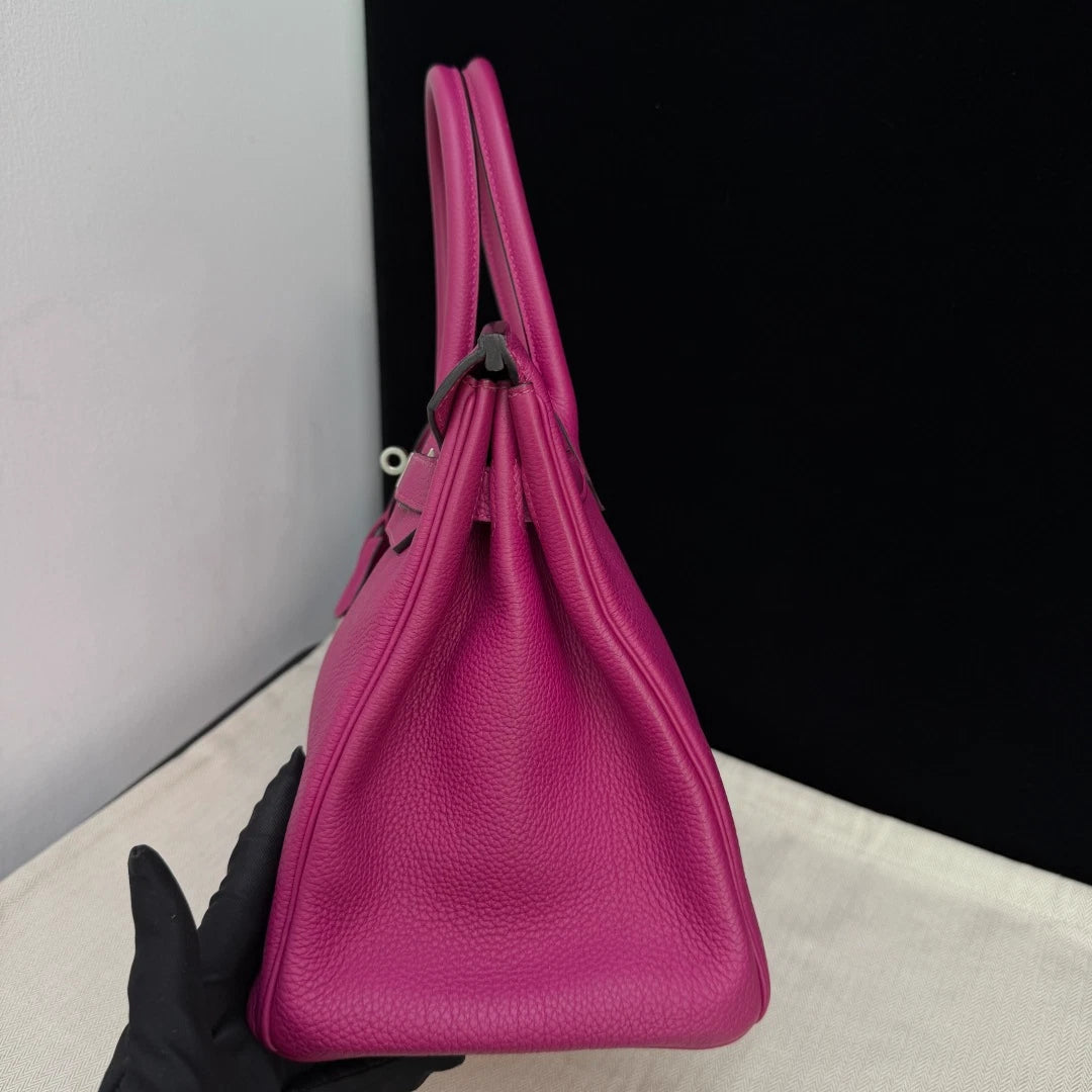 Authentic Hermes Birkin30 Togo Leather Purple Silver Hardware Tote Handbag
