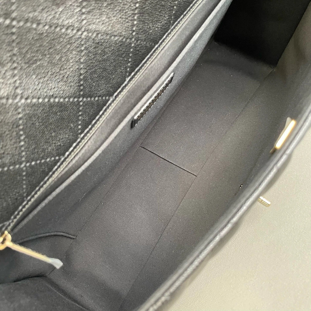 CHANEL Maxi Airport Tote Bag Black Gold Leather For Women