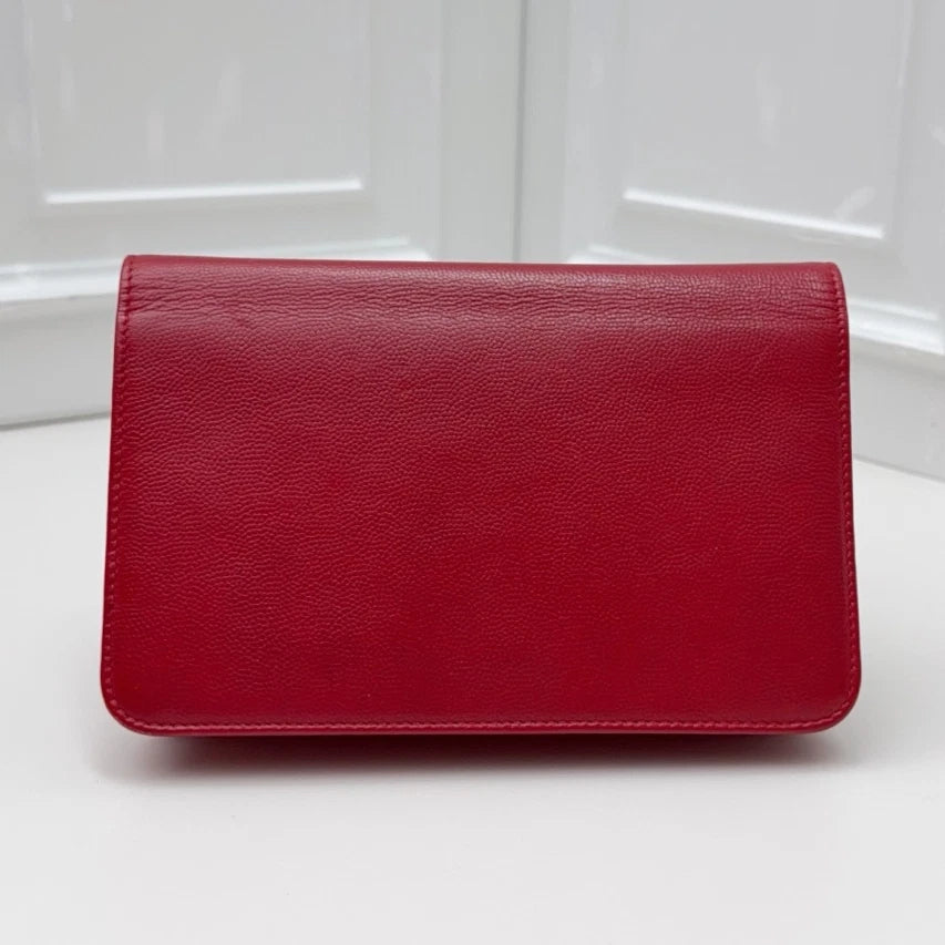 Chanel Woc Chain Shoulder Crossbody Bag Red Silver Hardware Women Fashion