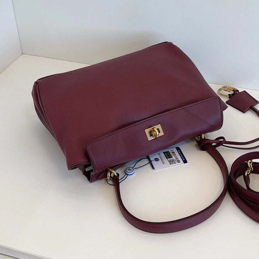 Excellent Balenciaga Rodeo PM 2Way Red Top Handle Bag Crossbody Gold Hardware