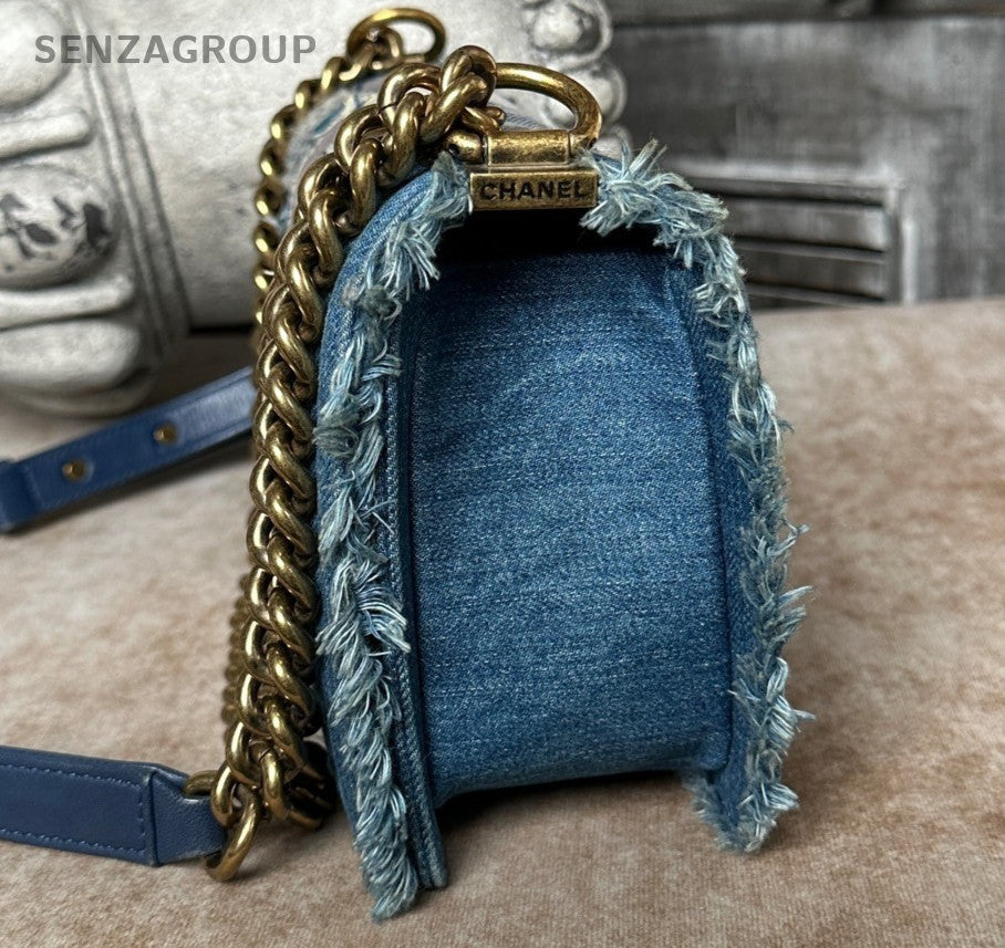 Chanel Leboy MM Denim Blue Chain Shoulder Bag Crossbody Gold Women Classic