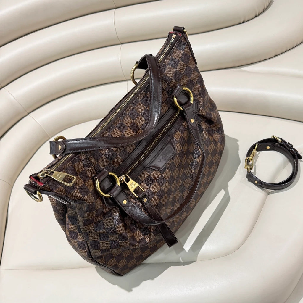 Louis Vuitton Damier Ebene Tote Top Handle Crossbody Bag Brown Women Classic