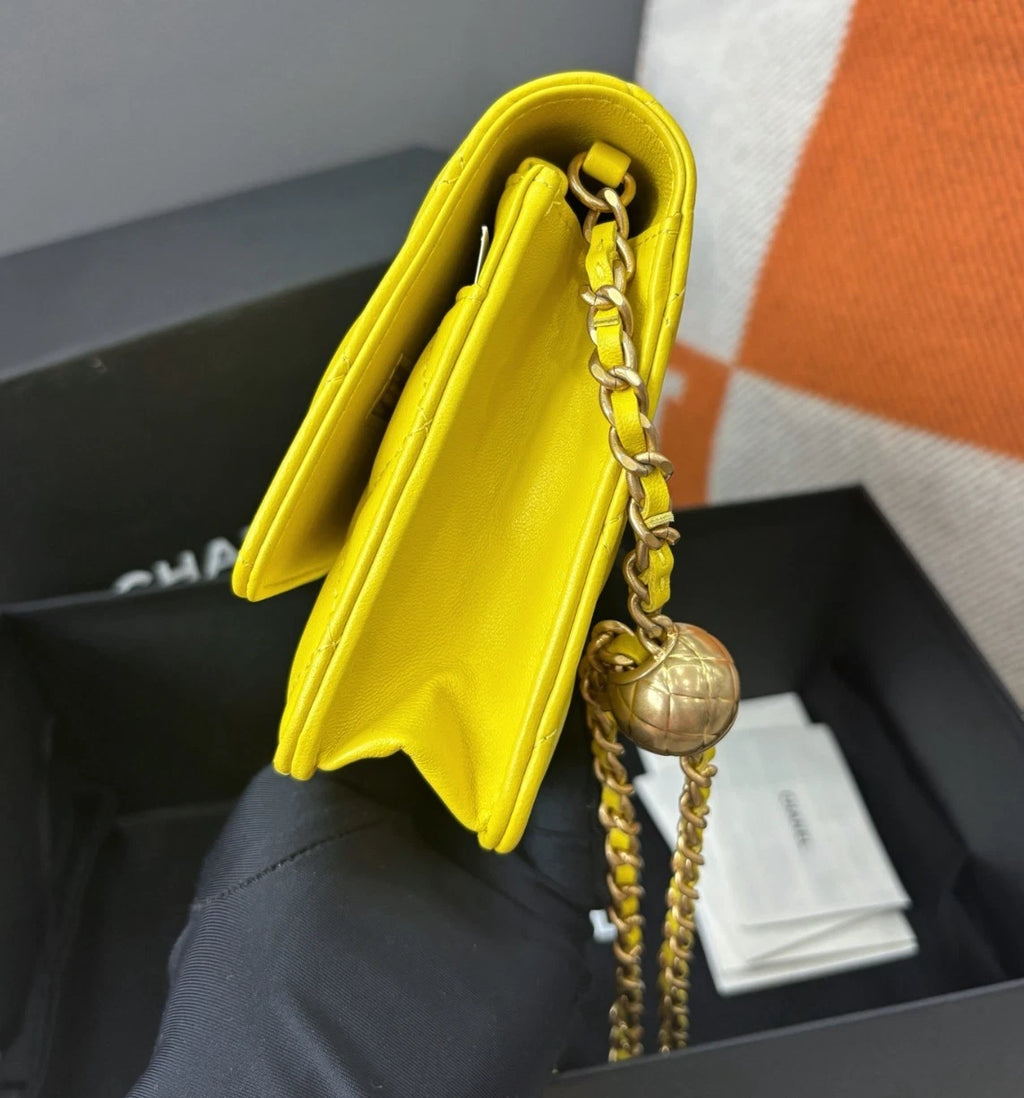 Chanel Woc Chain Shoulder Bag Crossbody Bag Gold Hardware Yellow Women