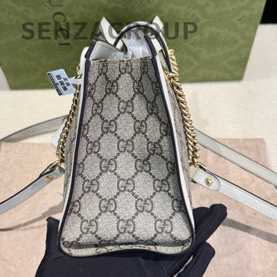 Gucci Padlock Small White GG Monogram Shoulder Bag Gold Hardware