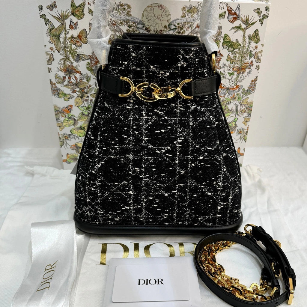 New Dior Medium C'est Tweed Bucket Bag For Women