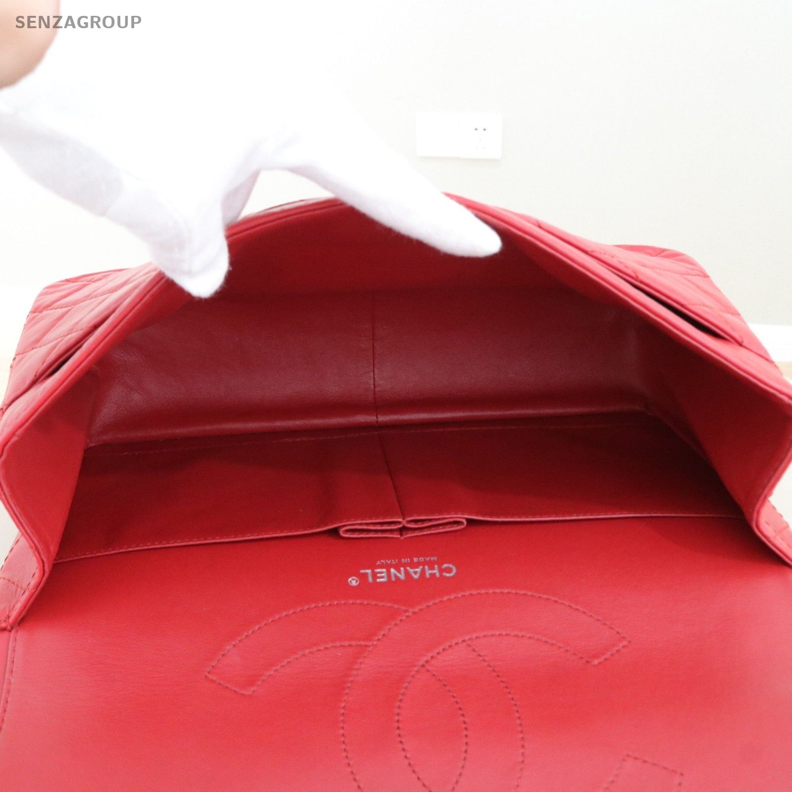 CHANEL 2.55 GM Diamond Pattern Calfskin Chain Shoulder bag Red Silver Women