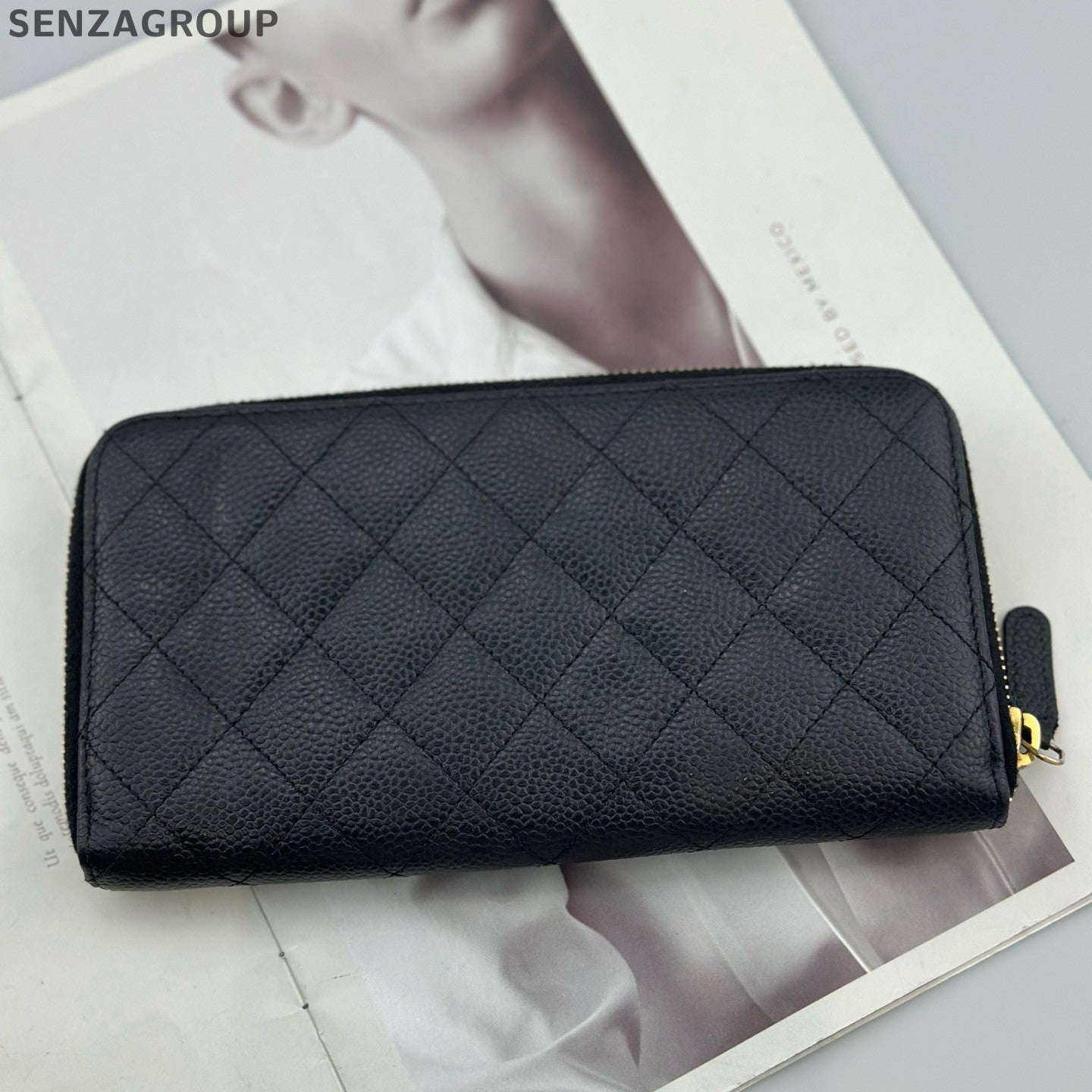 Chanel Diamond Wallet Clutch Black Gold Used Women Classic