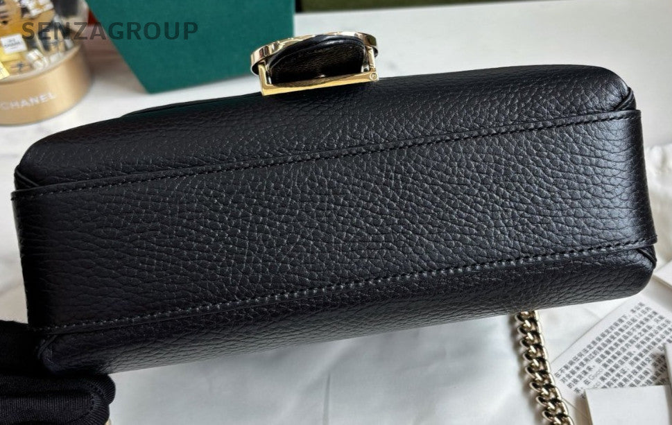 Gucci GG Chain Strap Shoulder bag Crossbody Black Gold Almost Brand NEW Women