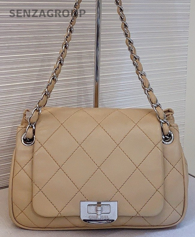 Chanel 2.55 Chain Shoulder Bag Brown Silver Used Women Classic Designer