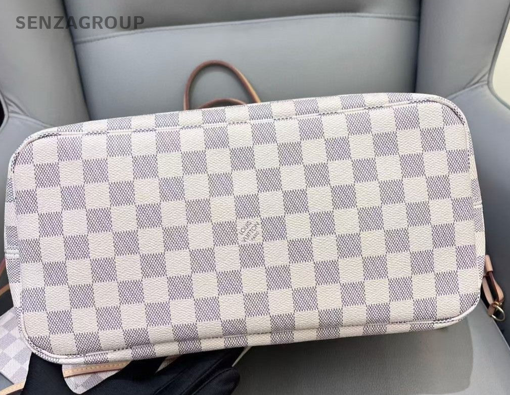 Louis Vuitton NF Neverfull MM White Damier Ebene Pouch Shoulder Bag Women