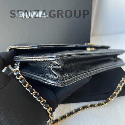 Chanel Black Gold CF Calfskin WOC Chain Shoulder Crossbody Bag Quilted