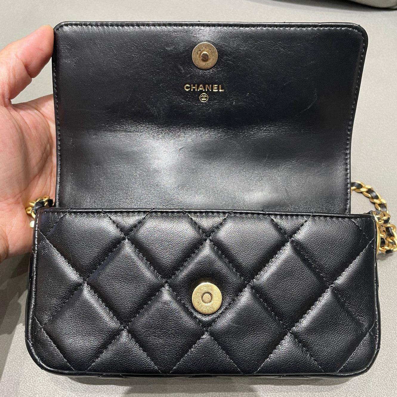 Chanel Quilted Black Gold Double Chain Shoulder Crossbody Bag Classic