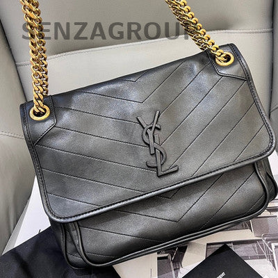 Saint Laurent YSL Niki Medium Black Gold Chain Shoulder Bag Classic