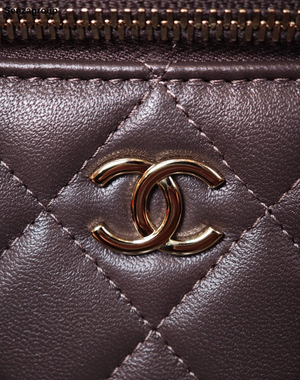 CHANEL Lambskin Chain Crossbody Top Handle Bag Dark Brown Gold Women Classic