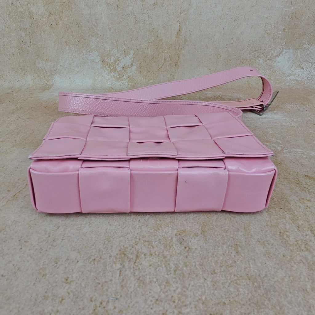 Bottega Veneta Pink Woven Leather Shoulder Crossbody Bag For Women