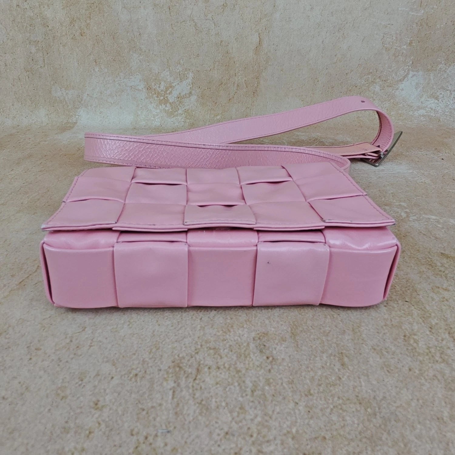 Bottega Veneta Pink Woven Leather Shoulder Crossbody Bag For Women