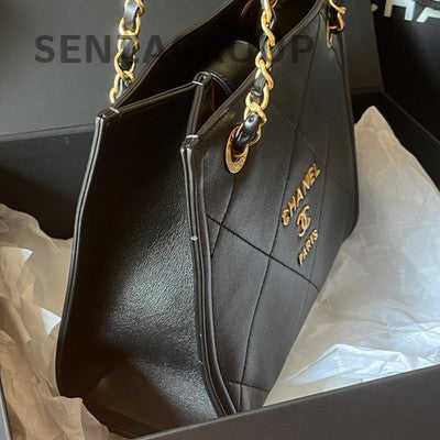 Chanel Black Gold Tote Mini Chain Shoulder Bag Quilted Pattern