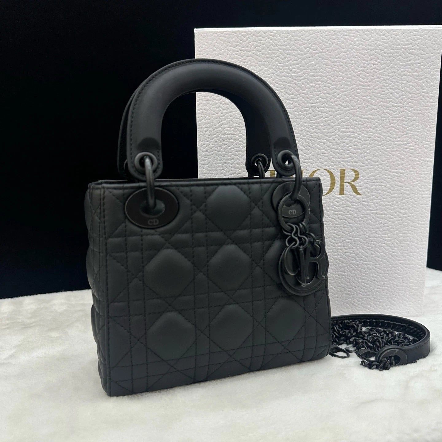 Dior Lady Dior Black Shoulder Bag Chain Bag Excellent