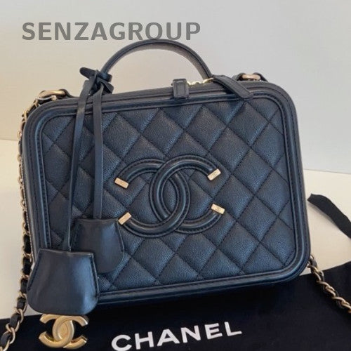Chanel Vanity Case MM Chain Shoulder Bag Crossbody Black Gold Women Classic