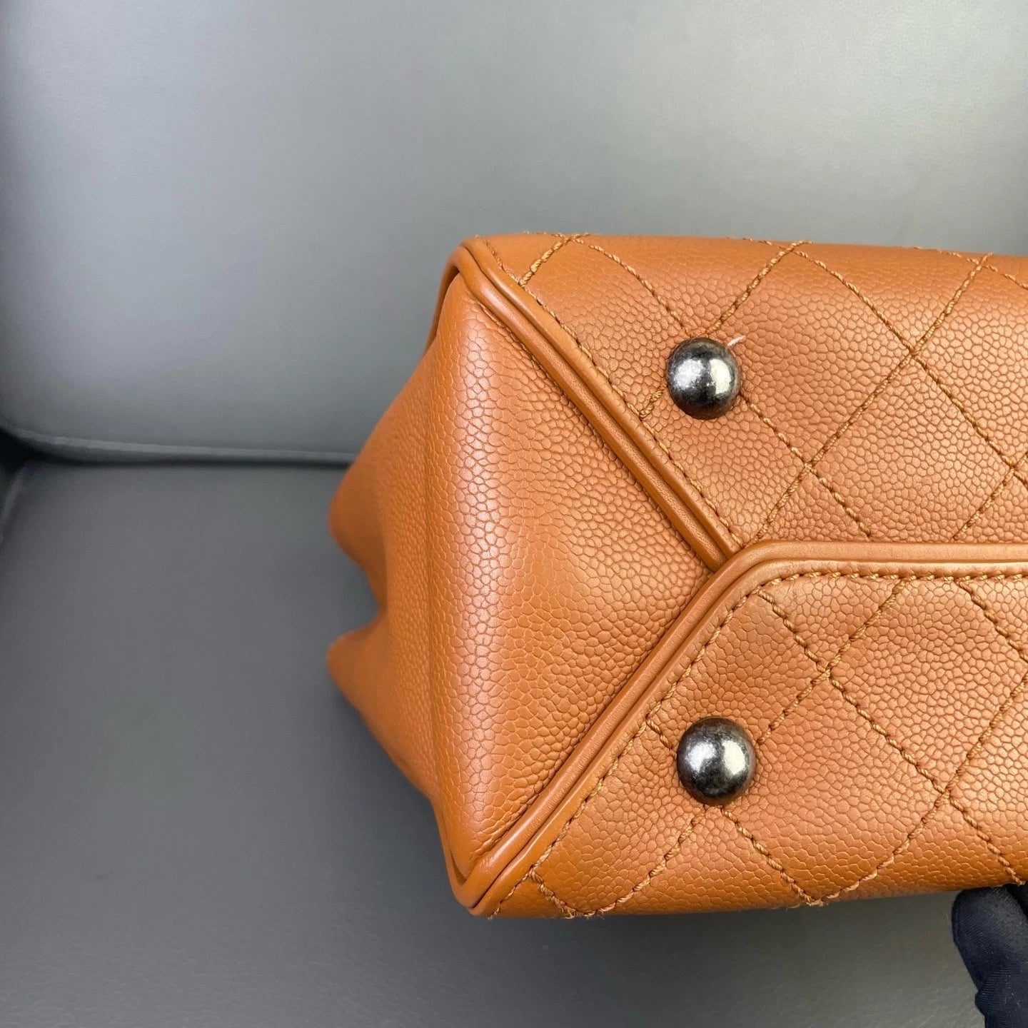 Vintage CHANEL Brown Leather Quilted Logo Tote Bag For Women