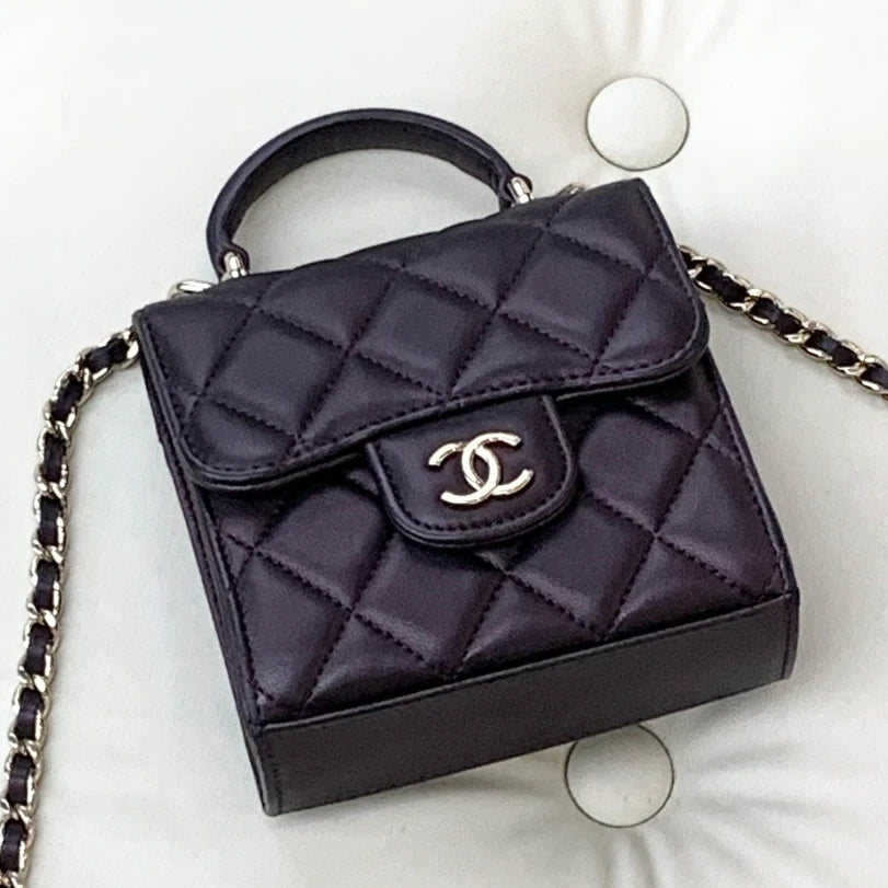 Chanel Lambskin Chain Top Handle Crossbody Bag Red Gold Hardware Women S