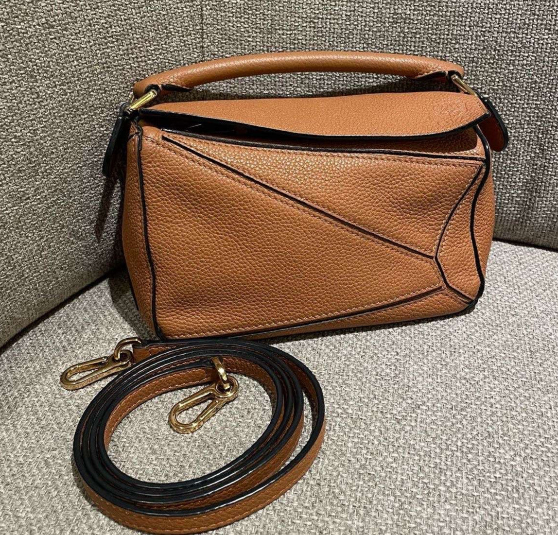 Loewe Puzzle Mini Top Handle Bag Crossbody Brown Gold Used Women Classic