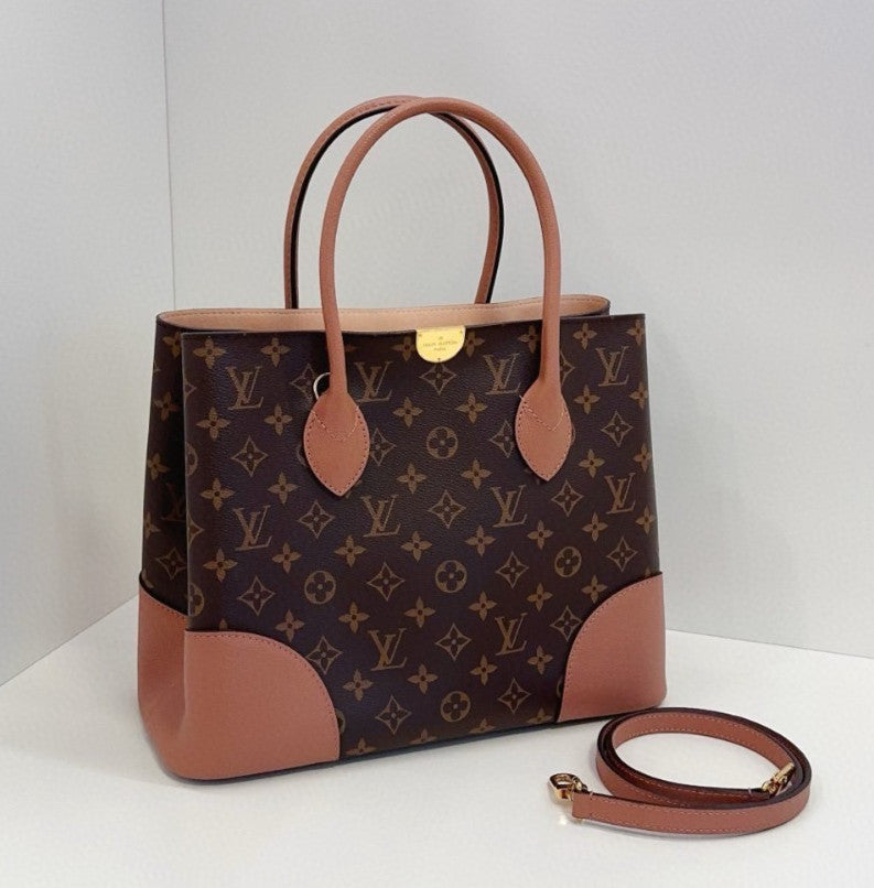 Louis Vuitton Flandrin Monogram Tote 2way Shoulder Handbag Brown Pink Women